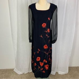 Vintage black maxi dress with red roses